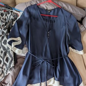 Cynthia Steffe Navy Blouse with Cream Accents